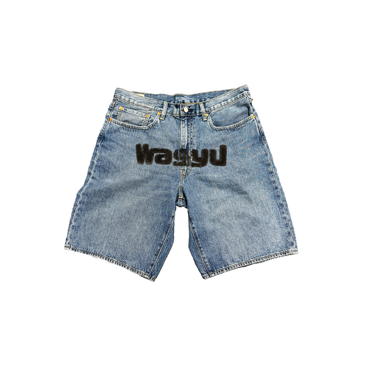 Light Wash Logo Denim Shorts
