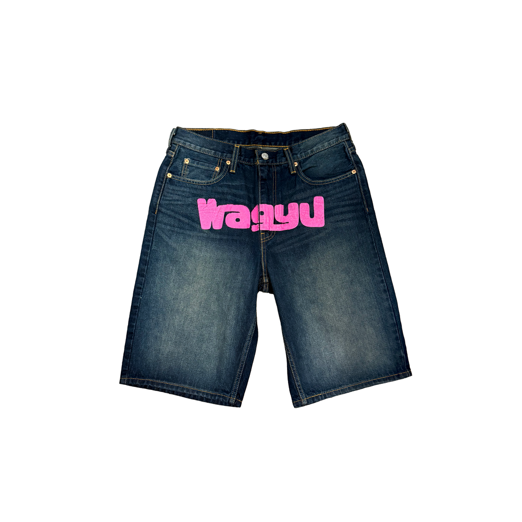 Mid Wash Logo Denim Shorts